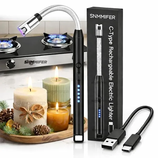 SNMMIFER Electric Lighter, USB C-Type Rechargeable, 360° Flexible Neck, Windproof, for Kitchen Gas Stove, Candles, Pooja, Black — Linkbiz SmartDeal's