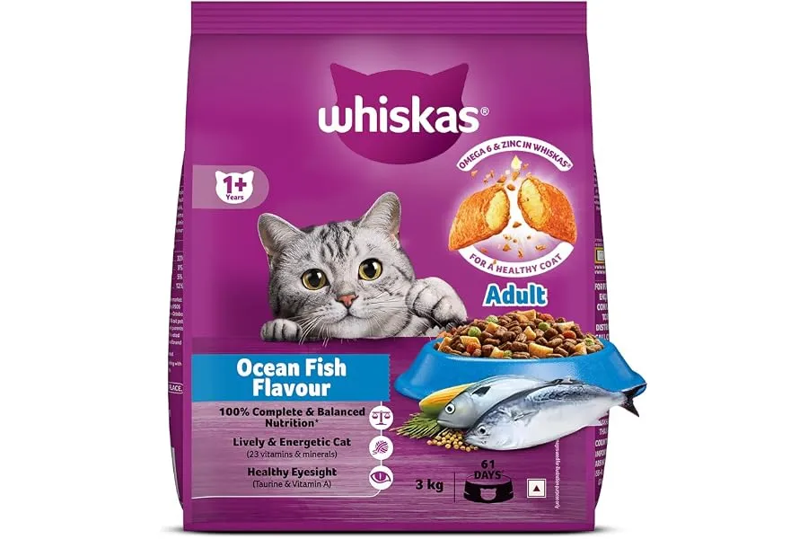 Whiskas Adult (1+ Years) Dry Cat Food, Ocean Fish Flavour, 3 kg, Contains 41 Essential Nutrient — Linkbiz SmartDeal's