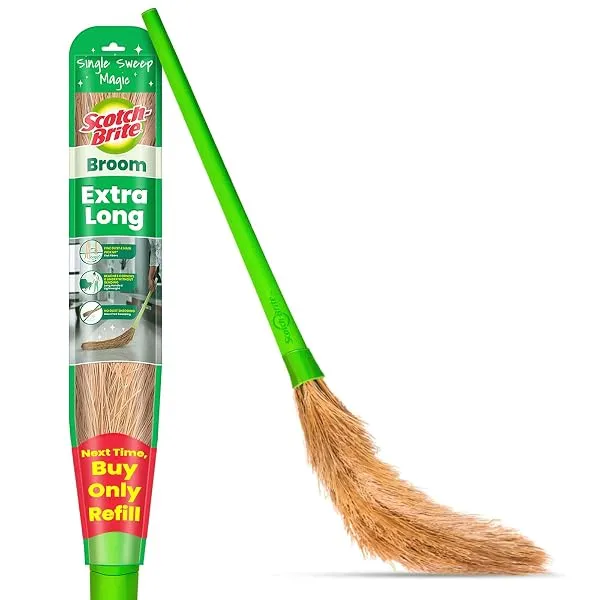 Scotch-Brite XL No-Dust Broom with Long Handle |Flat Fiber Jhadu for Fine Dust & Hair, Reaches All Corners | Multipurpose Floor, Cobweb & Ceiling Cleaner | No Back Strain. — Linkbiz SmartDeal's