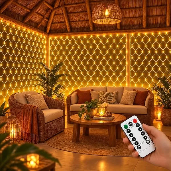 Gesto Mesh Curtain Fairy Lights for Decoration – 200 Led String Lights with 8 Modes Remote | Warm White Decorative Lights for Home Decor, Room,Wall, Balcony, Christmas & Diwali Dec — Linkbiz SmartDeal's