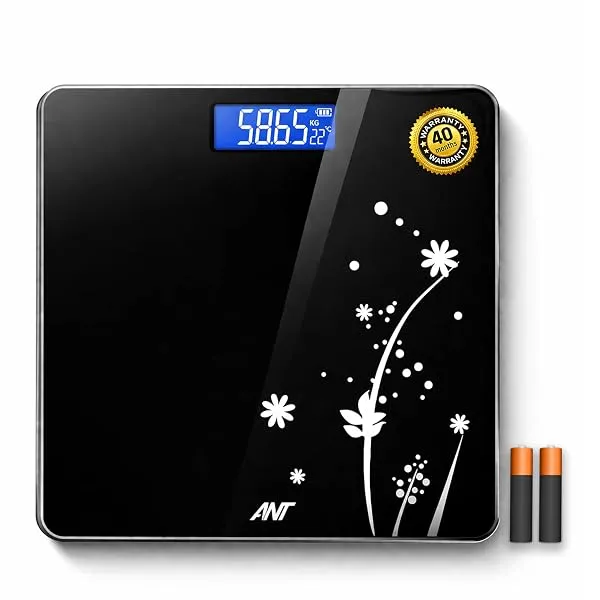ANT Flora Bud Digital Body Weight Weighing Scale, 180kg Capacity, 50g Accuracy, 5mm Tempered Glass, High Precision Strain Sensor, LCD Display, Auto On/Off, 2 AAA Batteries Included — Linkbiz SmartDeal's