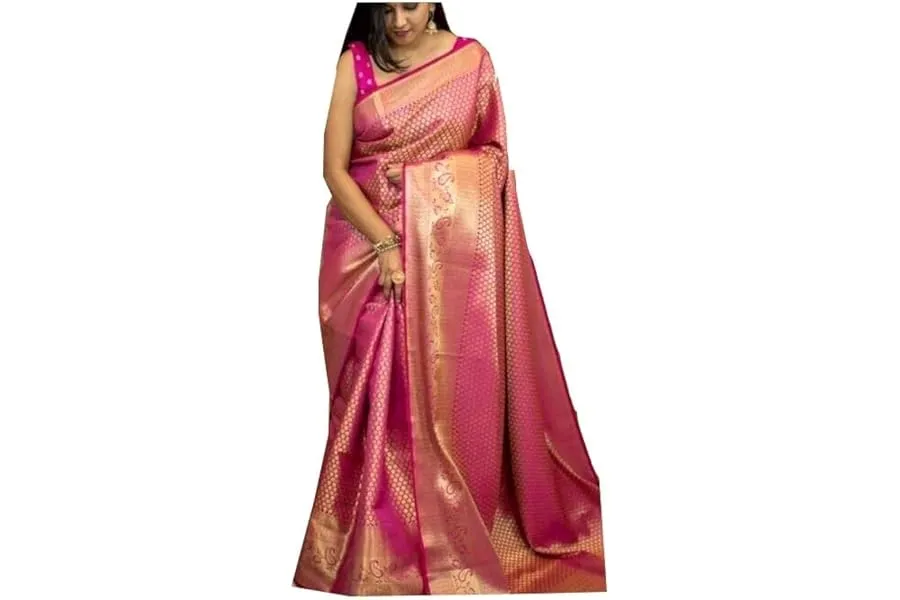 SGF11 Women's Kanjivaram Soft Silk Saree With Blouse Piece — Linkbiz SmartDeal's