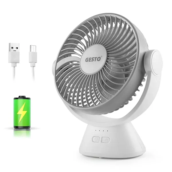 Gesto 7.8 Inch High Speed Rechargeable Table Fan for Home – USB Charging Battery Fan With Led Light | 2400mAh Battery for Upto 8 Hours Runtime | 3 Speed Modes Portable fan for Home — Linkbiz SmartDeal's