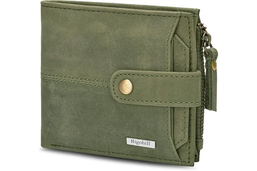 Rigohill Doger Olive Green Leather Wallet For Men, 2 Card Slot | RFID Wallet — Linkbiz SmartDeal's