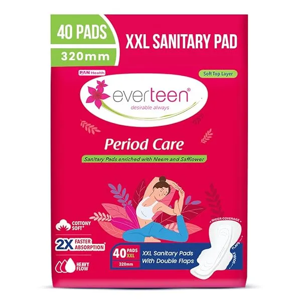 everteen XXL Sanitary Napkin Pads with Cottony-Soft Top Layer for Women Enriched with Neem and Safflower, XX-Large, 320mm Pack of 40, — Linkbiz SmartDeal's
