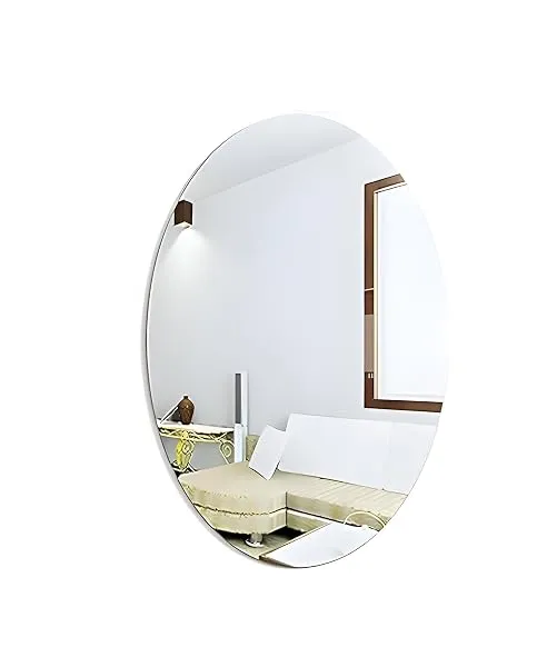 Oval Shape Adhesive Mirror Sticker for Wall on Tiles Bathroom Bedroom Living Room Basin Mirror Bathroom Wall Mirror Stickers Unbreakable Plastic Makeup Mirror Vanity Mirror (A100) — Linkbiz SmartDeal's