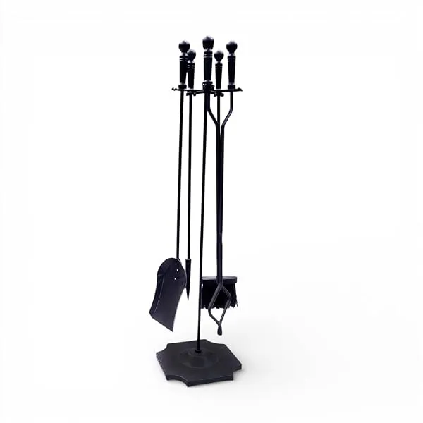 Solwet Wood Fireplace VDTS205BL Wrought Iron Accessories Toolset 5 Pcs Including Base, Broom, Shovel, Poker, and Tongs for Indoor Outdoor Fireset (70 x 21x 8 cm) — Linkbiz SmartDeal's