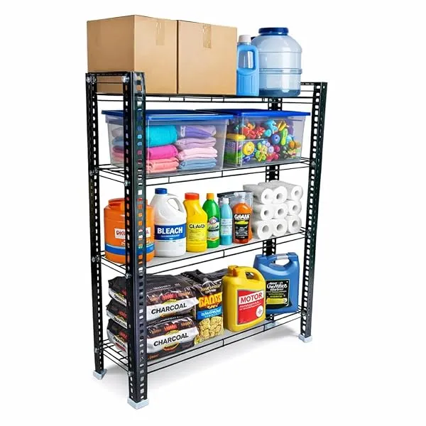 Aknoteek Heavy Duty 4 Shelf Metal Storage Rack | Adjustable Iron Wire Shelving Unit | 24 x 9 x 36 Inch Multipurpose Organizer for Home, Kitchen, Shop & Office (Black) — Linkbiz SmartDeal's