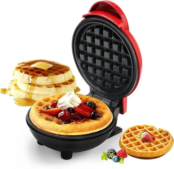 Mini Waffle Maker|Portable Electric Non Stick Waffle Iron|Round Waffle Maker Grill Machine for Individual Pancakes, Cookies, Eggs, Waffles, Paninis, Breakfast, Lunch, Snack (Red Co — Linkbiz SmartDeal's