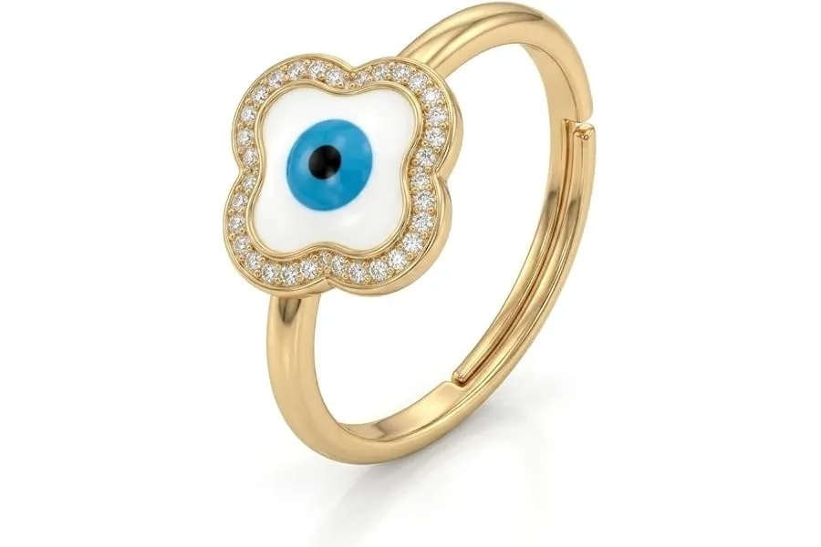 SALTY Anti Tarnish Greek Evil Eye Finger Ring for Women | Adjustable Fancy Jewellery Design | L — Linkbiz SmartDeal's