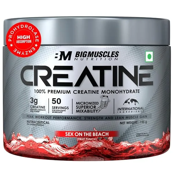 Bigmuscles Nutrition Creatine [155g, 50 Servings]|Sex On The Beach | Micronized Creatine Monohydrate To Support Lean Muscle Repair & Recovery|Increase Strength&Athletic Performance — Linkbiz SmartDeal's