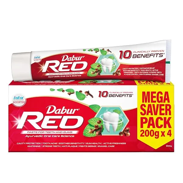 Dabur Red Paste - India's No.1 Ayurvedic Paste, Provides Protection Plaque Removal, Toothache, Yellow Teeth, Bad Breath- 800g (200gm*4) — Linkbiz SmartDeal's