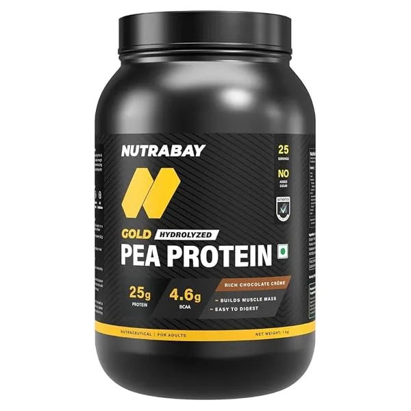 NUTRABAY Gold Hydrolyzed Pea Protein Powder - 1kg, Rich Chocolate Crème | 25g Protein, 4.6g BCAA, 5g Fiber | Complete Amino Profile | Tastiest & Smoothest Vegan, Plant Protein | Mu — Linkbiz SmartDeal's