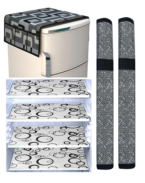 Factcore Kitchen Combo Fridge Top Cover, 2 Piece Fridge Handle Cover, 4 Pcs Fridge Mats, (Set of 7 Piece) (Black Box 142) — Linkbiz SmartDeal's