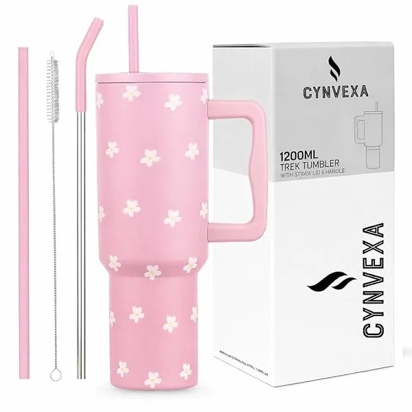 CYNVEXA Tumbler with lid and Straw 1200ML Cup Stainless Steel Vacuum Insulated Tumbler for Water, Iced Tea or Coffee 1.2L Office Gym Travelling (Pink Flower) — Linkbiz SmartDeal's