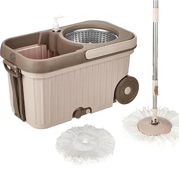 Amazon Brand - Presto! Elite Spin Mop with Steel Wringer and Auto-fold Handle, Chestnut, 2 Refills — Linkbiz SmartDeal's