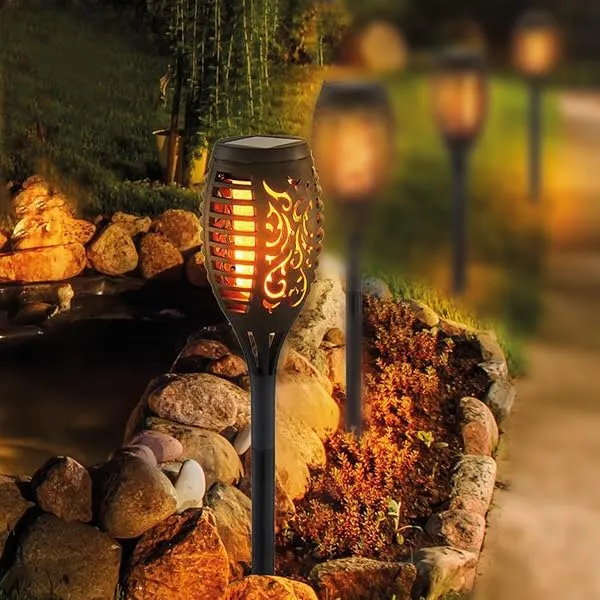 GIGAWATTS 12 LED Solar Lights Outdoor Waterproof Long Lasting Flame Fire Lantern Dawn to Dusk Decoration Lighting with Auto On/Off for Home Garden Balcony (Pack of 1) — Linkbiz SmartDeal's