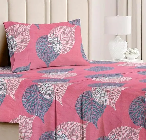BSB HOME Premium Forever Modern Style Glace Cotton Floral Luxurious Beautiful Soft Comfort Designer Floral Pattern 1 Single Size Bed bedsheet and 1 Pillow Cover- Light Pink & Grey — Linkbiz SmartDeal's