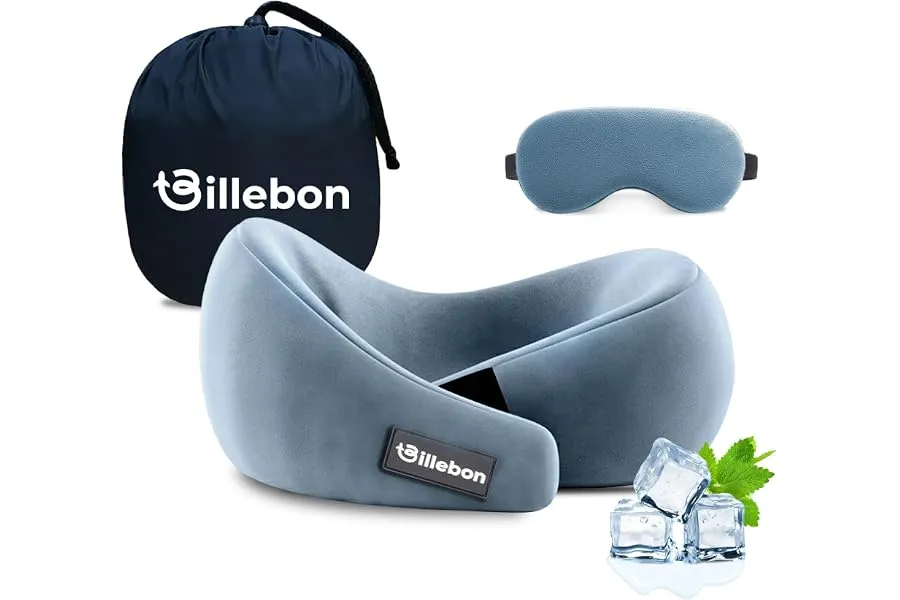Billebon Gel Infused Memory Foam Neck Pillow, Travel Pillow with Adjustable Velcro Straps, for — Linkbiz SmartDeal's