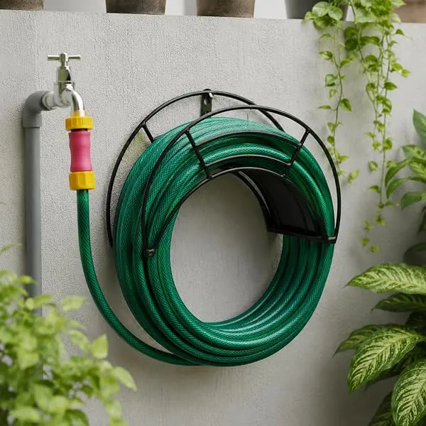Urban Plant Wall Mount Garden Hose Hanger | Heavy-Duty Watering Hose Reel Holder for Garden, Outdoor, and Garage | Durable Metal Storage Hook for Hose Organization (Black) — Linkbiz SmartDeal's