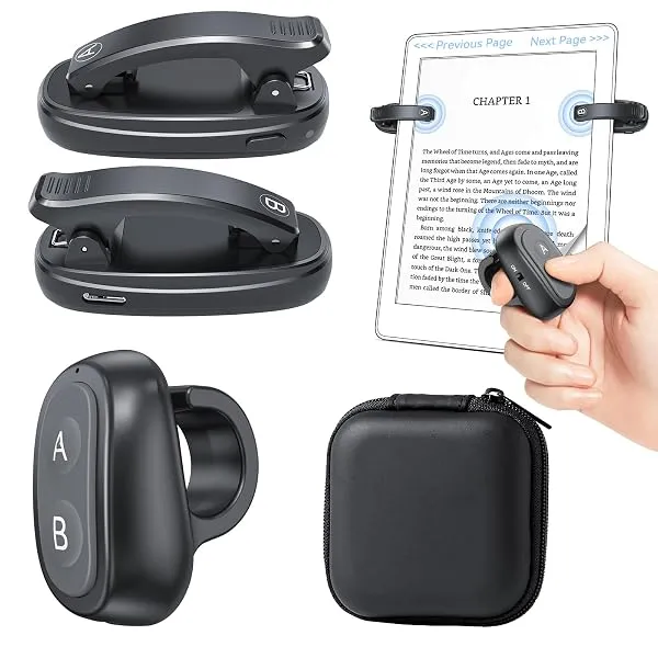 Resptasski 2-Clips Page Turner Ring Remote Clicker for Kindle, Black | Forward and backward page control with Case, rechargeable, hands-free reading in bed or on treadmill, camera — Linkbiz SmartDeal's