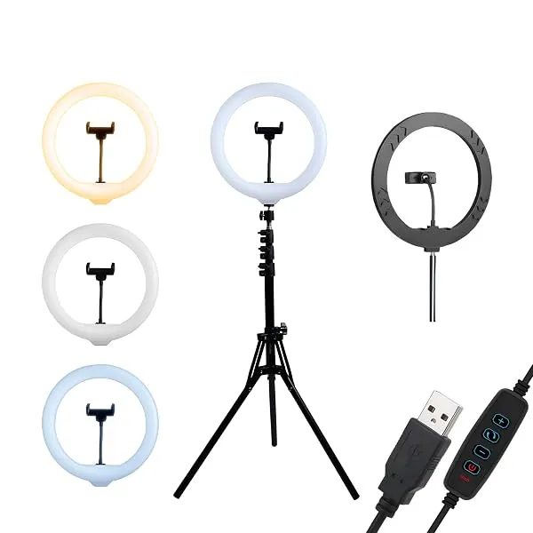 DIGITEK (DRL-14C) LED Ring Light with 5ft Stand & Smartphone Mount - USB Powered, Color Switch Mode, Brightness Control, Dual Temperature - for Photo & Video Shoots, Makeup, Vloggi — Linkbiz SmartDeal's