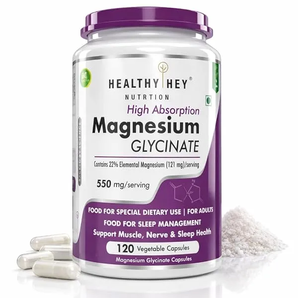 HealthyHey Nutrition Magnesium Glycinate Supplement High Absorption for Sleep, Cramps, & Nerves Health - 120 Vegetable Capsules — Linkbiz SmartDeal's