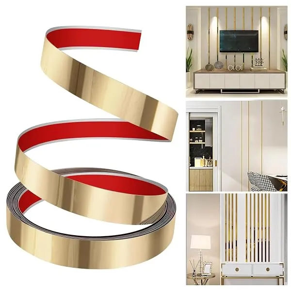 HASTHIP Golden Strips for Wall 16.4ft*5 201 Steel Peel Stick Trim | Self Adhesive Edge Trim, Creates Clean Lines for Walls and Furniture, Metalized Mirror Finish, Easy to Cut and A — Linkbiz SmartDeal's