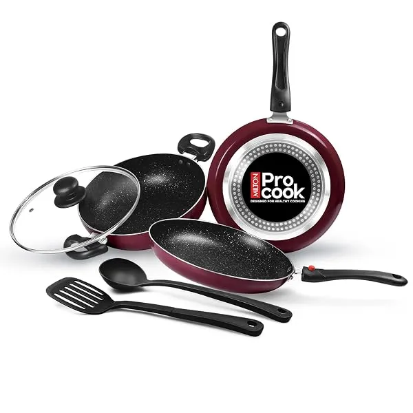 Milton Pro Cook Induction Cookware & Gas Stove Friendly Kitchen Jewel Set | 5 Pc Non-Stick Cookware Set | Kadhai with Lid, Fry Pan, Tawa, Laddle & Spatula | Durable 5-Layer Non Sti — Linkbiz SmartDeal's