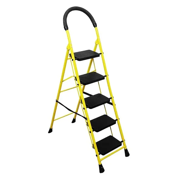 BonKaso Mild Steel Multipurpose Climb Swift 5-Step Foldable Ladder with Safety Clutch Lock, Load Capacity Upto 120kg – Anti-Slip Designed for Indoor & Outdoor Use - (Yellow & Black — Linkbiz SmartDeal's