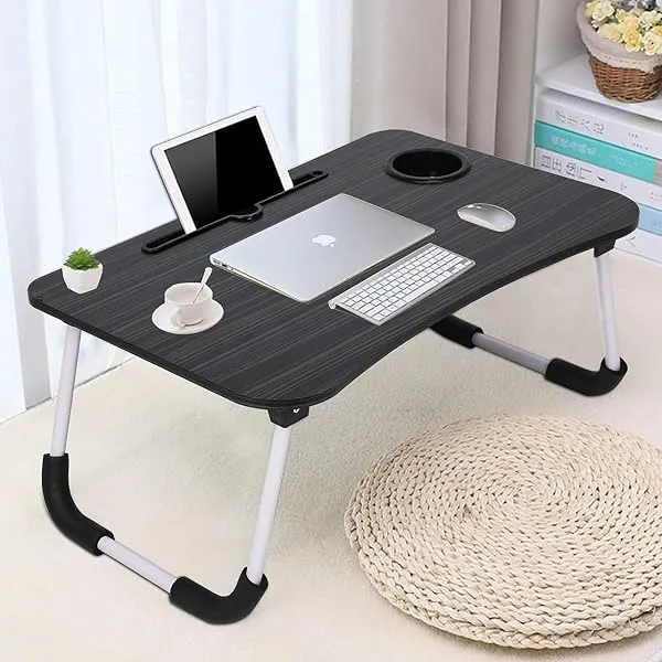TEKCOOL Study Table Foldable Wooden Laptop Bed Tray Table, Multifunction Lap Tablet Desk with Cup Holder, Perfect for Eating Breakfast, Reading Book, Working, Watching Movie On Bed — Linkbiz SmartDeal's