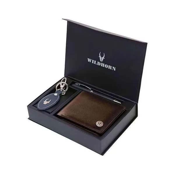 WildHorn Leather Wallet, Keychain & Pen Combo I Gift Hamper for Men (Brown Crunch) — Linkbiz SmartDeal's