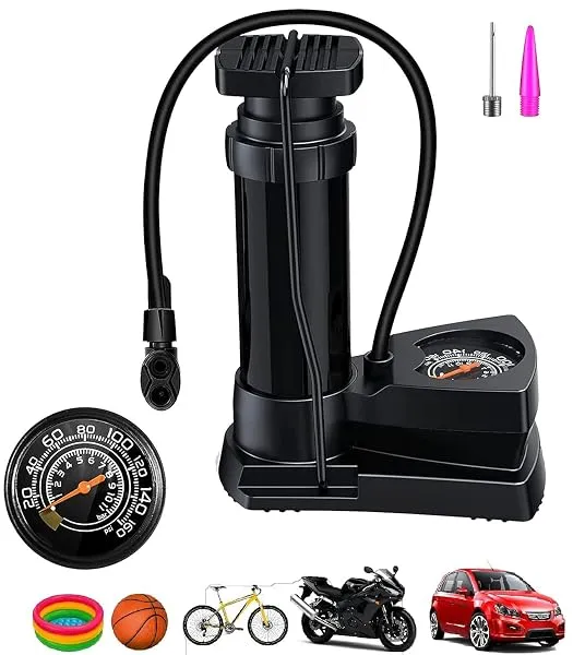 VHOI Bike Car Cycle Tyre Air Pump Portable Activated High Pressure Mini Foot Floor Pump with Pressure Gauge Lightweight for Roadtrip Motorbikes, Car, Bicycle, Football and Air Matt — Linkbiz SmartDeal's
