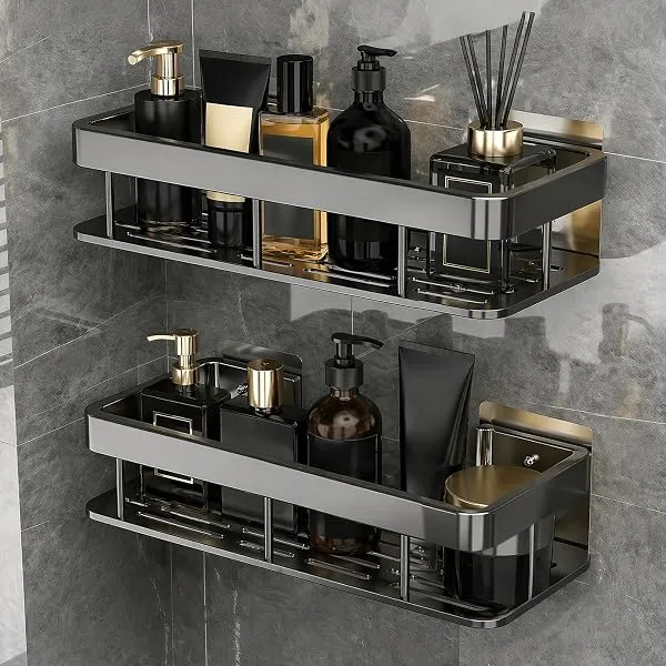 amazon basics 2 Pack Aluminium Bathroom Shelf for Wall, Dual Installation Self-Adhesive & Drill Mount, Rust-Resistant Bathroom & Kitchen Organiser Rack for Shampoo, Soap & Toiletri — Linkbiz SmartDeal's