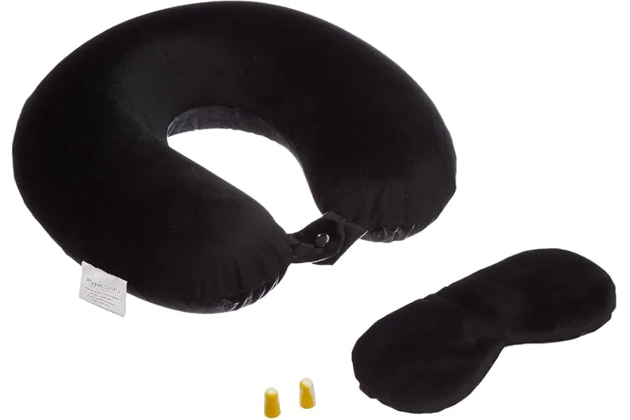 Amazon Basics Memory Foam Travel Neck Pillow with Eye Mask & Ear Plugs Combo|Ultra Soft Velvet — Linkbiz SmartDeal's