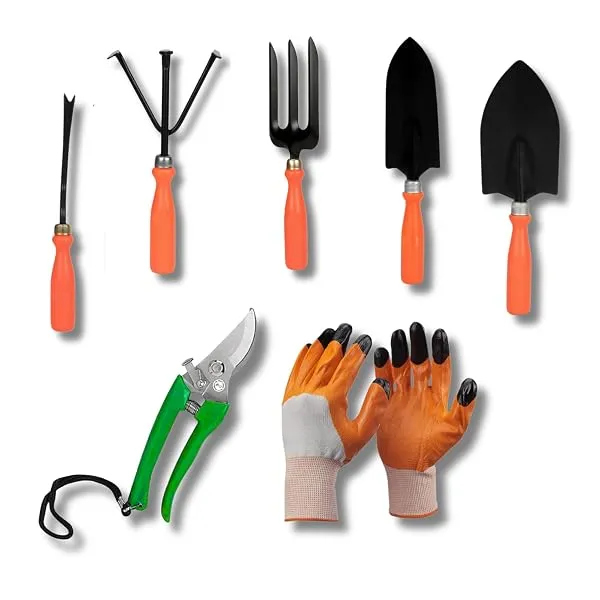 Kraft Seeds Home Tools, 7Pcs Gardening Tools Kit for Home Garden - (Cultivator, Fork, Trowels, Weeder, Gloves, Pruner Cutter), Lightweight, Portable, Durable Gardening Items for In — Linkbiz SmartDeal's