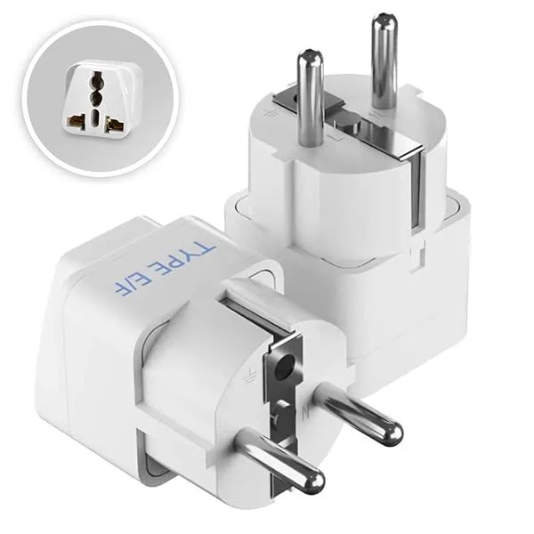 Ceptics European Plug Adapter, India to Europe Adapter (Schuko) - Type E/F Travel Adapter Europe - CE Certified - RoHS Compliant - White - 2 Pack - 5 Years Warranty — Linkbiz SmartDeal's