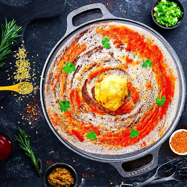 SOLARA Cast Iron Tawa for Roti and Dosa 12 Inch, Pre-Seasoned Cookware | Even Heating, Naturally Non-Stick, Iron Rich Cooking, Durable Build Pre-Seasoned — Linkbiz SmartDeal's