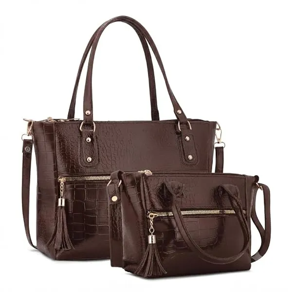 AVÉRAA Luxury Crocodile Texture Medium size Handbag Set for Women | Stylish Faux Leather Tote Bag with Matching Crossbody Sling Combo | Perfect for Office, College, & Casual Use — Linkbiz SmartDeal's