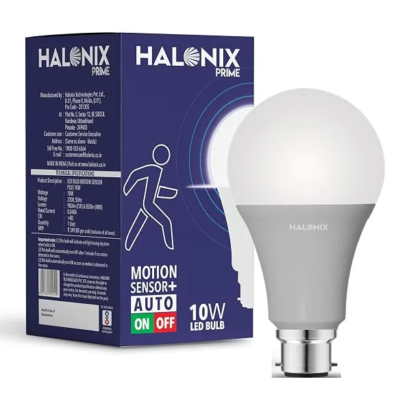 Halonix 10W Motion Sensor Led bulb | Color-6500K White | Auto on- Auto Off light | Motion sensor light | Pack of 1 | b22d — Linkbiz SmartDeal's