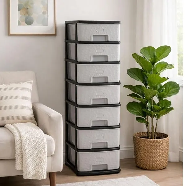 Smarttex™ Plastic Modular Drawer Storage Chest Of Drawers Organizer Storage Box, Large Stomo Racks For Multipurpose Anti-slip Shoes Organizers (Grey, 7 Layer) — Linkbiz SmartDeal's