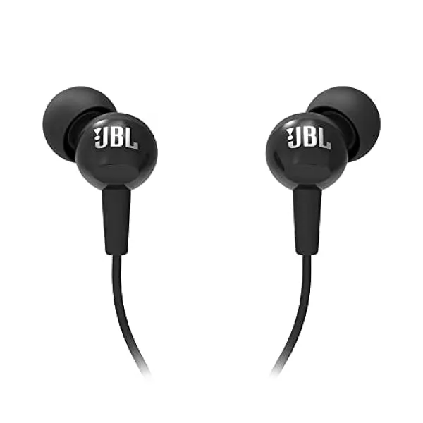 JBL C100SI Wired In Ear Headphones With Mic, Pure Bass Sound, One Button Multi-Function Remote, Premium Metallic Finish, Angled Buds For Comfort Fit (Black) — Linkbiz SmartDeal's