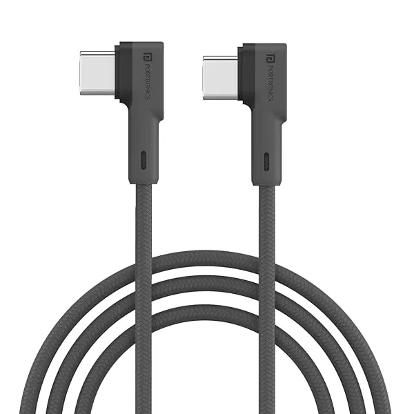 Portronics Konnect L 60W PD Type C to Type C Mobile Charging Cable, 1.2M, Fast Data Sync, Tangle Resistant, TPE+Nylon Braided(Grey) — Linkbiz SmartDeal's