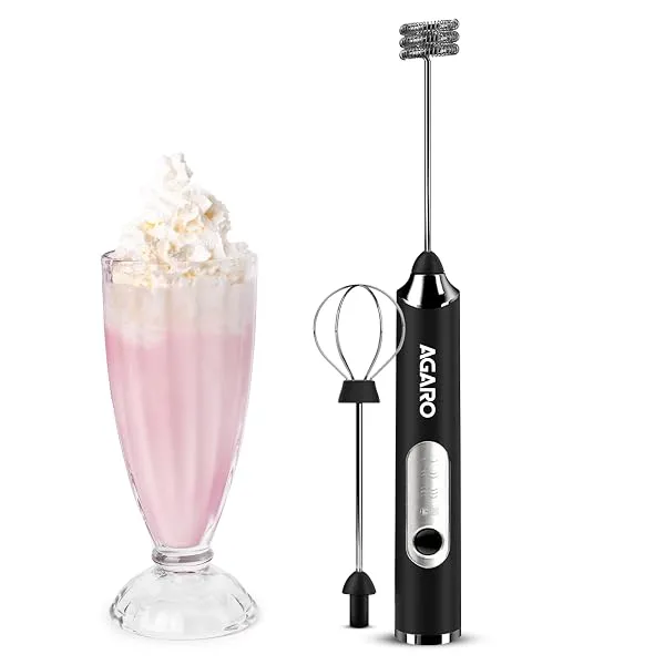AGARO Royal Milk, 3‑Speed Electric for Coffee with Whisk and, Mixer, Stand‑up Design, for Cream (Whisk Milk), Rechargeable, Stainless Steel — Linkbiz SmartDeal's