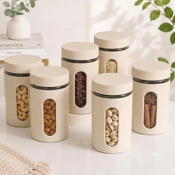 SR (Set of 6) Oval Window Plastic Storage Container (1000ml) | Airtight Kitchen Storage Containers | Containers for Kitchen Storage with Window for Snacks, Dry Fruits, Tea & Coffee — Linkbiz SmartDeal's