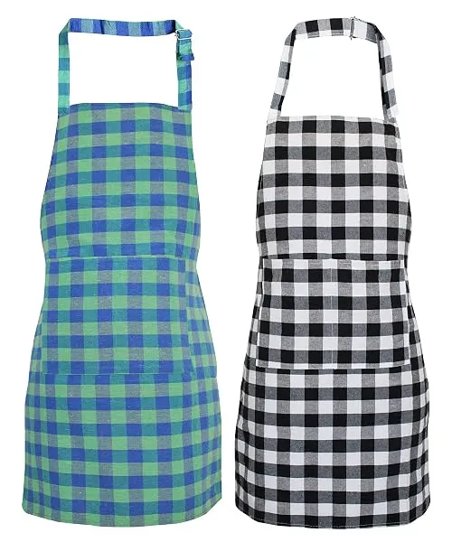GLUN Waterproof Unisex Kitchen Checkered Design Apron with 2 Front Centre Pocket With Adjustable Neck Strap (Pack Of 2) — Linkbiz SmartDeal's
