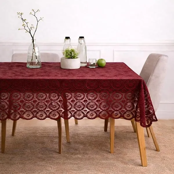 STITCHNEST Cotton Net Table Cover for 2–4 Seater Dining Table | Decorative Lace Design | |40x60 Inch Rectangular Center Table Cloth | Red | Pack of 1 — Linkbiz SmartDeal's