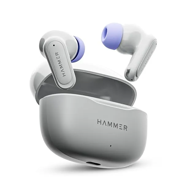 HAMMER Airflow Neo Earbuds with 80H Playtime, 13mm Titanium Driver, 40ms Gaming Mode, Fast Charging Buds, Type-C Charging, Voice Assistant, Lightweight Dual-Tone Design (Grey) — Linkbiz SmartDeal's