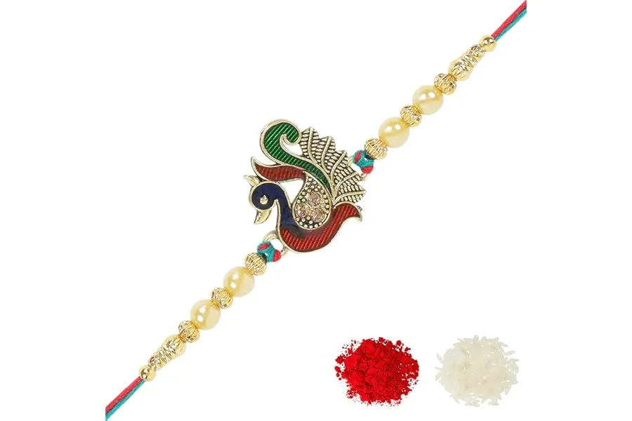 Riddhika Ventures Meenakari Peacock Rakhi – A Bond of Love & Protection with Roli Chawal and Gr — Linkbiz SmartDeal's
