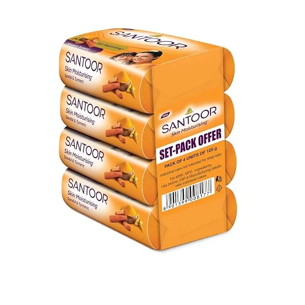 Santoor Sandal & Turmeric Soap for Total Skin Care, 125g (Pack of 4) — Linkbiz SmartDeal's